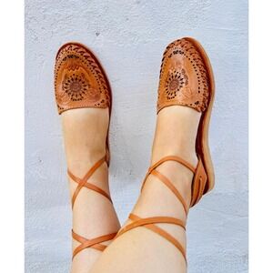 Jab Calzado‎ Artesanal Floral Leather Lace Up Sandals Huaraches Mexican 7